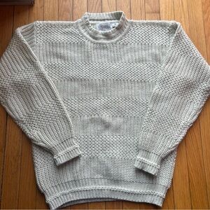 Men's Vintage Textured chunky‎ Crewneck Sweater - Cream